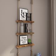 222 Concept Masif Ağaç Eskitme Ceviz Rengi 50x9x4 cm Halatlı Raf CPT1094-50