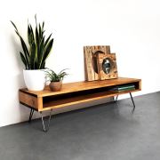 Woodesk Masif Ağaç Tik Renk 150x40 cm TV Sehpası