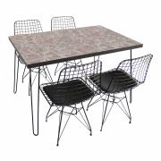 222 Concept Sandal Yemek Masası Takımı Gri Taş Desen 110x70 Cm Ve 4 Sandalye CPT7067-110