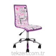 Adore Çalışma Koltuğu Handy Mate Pop Art Lıla Beyaz Yazılı Baskı Krom Ayak