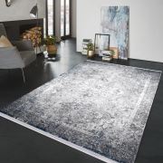 Almoss Vista 5510B Gri Mavi Saçaklı Modern Halı 165x230 cm