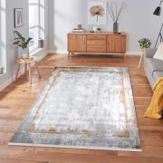 Almoss Vista 5549Y Gri Gold Saçaklı Modern Halı 165x230 cm