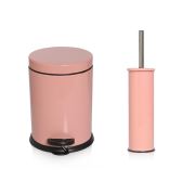 Pedallı Çöp Kovası Klozet Fırçası Seti Pembe 3 Lt