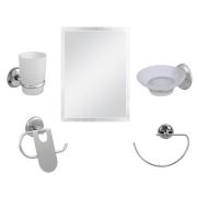 5 Parça Ekonomik Krom Banyo Ayna Seti - Kare Ayna