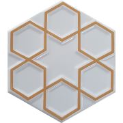 Armada Çini 15*17 cm AL-73 Beyaz Metalik Yaldızlı Kabartmalı Selçuklu Yıldızı Altıgen Çini Karo