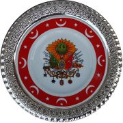 Armada Çini PRT-29 25 cm Osmanlı-armalı-porselen çini desenli gümüş çerçeveli tabak