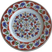 Armada Çini PRT 37 25-cm-Kırmızı-Altın-yaldızlı-Lale-karanfil-desenli-porselen-çini-tabak
