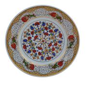 Armada Çini PRT 43 25-cm-Sarı-Altın-yaldızlı-Lale-karanfil-desenli--porselen-çini-tabak