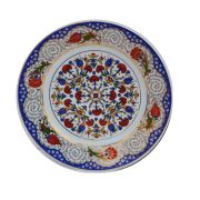 Armada Çini PRT 40 25 Cm Mavi Altın Yaldızlı Lale karanfil Desenli Porselen Çini Tabak