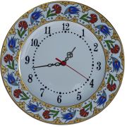Armada Çini PRT 66 25 Cm Kırmızı Sarı Yaldızlı Lale karanfil Desenli Porselen Çini saat