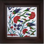 Armada Çini 20x20 cm ED 114 Çift Lale Karanfil İznik Desenli Kütahya Çini Pano