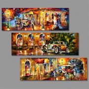 Art Red Gallery Fırça Darbeli Eski Arabalar 3 Parçalı Set Tablo (Özel Seri) 60x60 cm