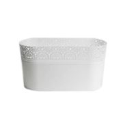Dantel Desen Oval Plastik Saksı 6 'lı set Beyaz