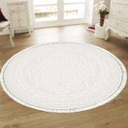 Bahariye Ruby HA 2950 Bej Daire Saçaklı Modern Halı 114x114 cm