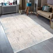 Bahariye Cunda DK 9722 Gri / Mavi Saçaklı Modern Halı 155x230 cm