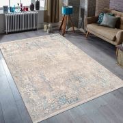 Bahariye Cunda DK 6054 Gri / Mavi Saçaklı Modern Halı 155x230 cm