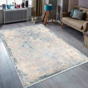 Bahariye Cunda DK 9465 Gri / Mavi Saçaklı Modern Halı 155x230 cm