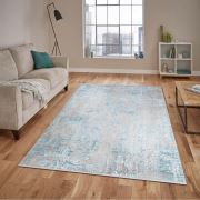 Bahariye Deniz QK 8960 Gri / Mavi Saçaklı Modern Halı 155x230 cm