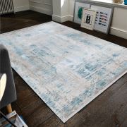 Bahariye Deniz QK 8961 Gri / Mavi Saçaklı Modern Halı 155x230 cm
