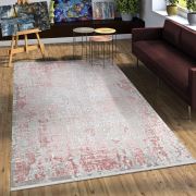 Bahariye Deniz QK 8964 Gri / Pembe Saçaklı Modern Halı 155x230 cm