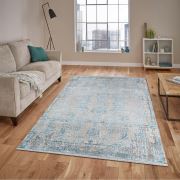 Bahariye Deniz QK 8968 Gri / Mavi Saçaklı Modern Halı 155x230 cm