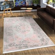 Bahariye Nehir DG 9725 Gri / Pembe Saçaklı Modern Halı 115x190 cm