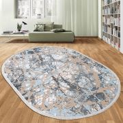 Bahariye Astor DA 3804 Mavi Oval Saçaklı Modern Halı 114x190 cm