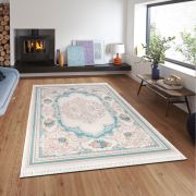 Bahariye Ruby HA 9680 Beyaz / Mavi Saçaklı Modern Halı 155x230 cm