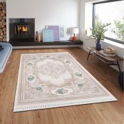 Bahariye Ruby HA 9680 Beyaz / Krem Saçaklı Modern Halı 195x290 cm