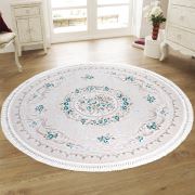 Bahariye Ruby HA 9661 Mavi Daire Saçaklı Modern Halı 114x114 cm