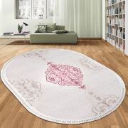Bahariye Ruby HA 9657 Pembe Oval Saçaklı Modern Halı 114x190 cm