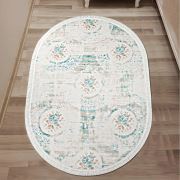 Bahariye Ruby HA 9687 Krem / Mavi Oval Saçaklı Modern Halı 75x150 cm