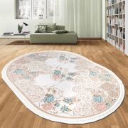 Bahariye Ruby HA 9677 Krem / Pembe Oval Saçaklı Modern Halı 153x230 cm