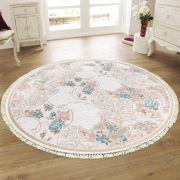 Bahariye Ruby HA 9677 Krem / Pembe Daire Saçaklı Modern Halı 153x153 cm