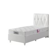 Belletto Tek Kişilik Sandıklı Beyaz Deri Baza + Beyaz Deri Başlık + Palas Soft Yatak 120x200 cm
