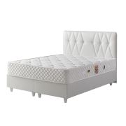 Belletto Çift Kişilik Sandıklı Beyaz Deri Baza ve Beyaz Deri Başlık ve Star Soft Yatak 150x200