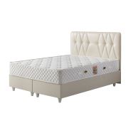 Belletto Çift Kişilik Sandıklı Krem Deri Baza ve Krem Deri Başlık ve Star Soft Yatak 150x200