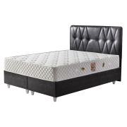 Belletto Çift Kişilik Sandıklı Siyah Deri Baza ve Siyah Deri Başlık ve Star Soft Yatak 150x200