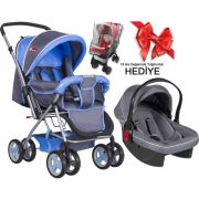 Bordo Lüks BL 770 / BL 110 Travel Sistem Bebek Arabası + Ana Kucağı Gri-Mavi