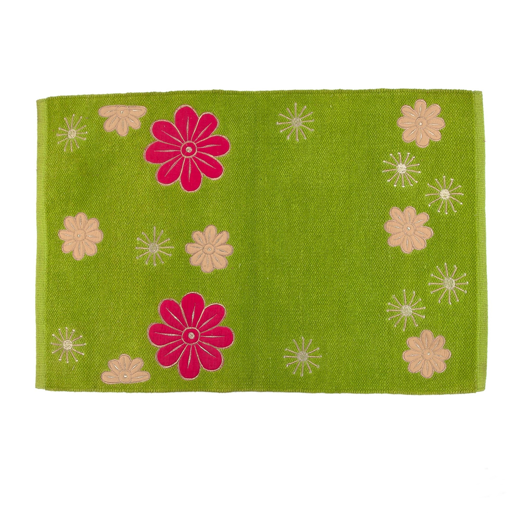 Bosphorus Kilim Yeşil Renk Pembe Çiçekli Chenile Kumaş 75*50 Cm