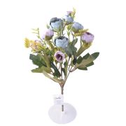 6 Dallı 28 cm Şakayık Gül Yapay Çiçek Mavi Pembe-CK011MP
