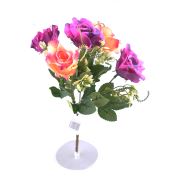 5 Dallı 28 cm Gül Yapay Çiçek Mor Krem-CK010MK