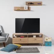 Retro Raflı Tv Ünitesi - Meşe