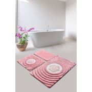 Chilai Home Florıa Pembe 3'lü Set Banyo Halısı 60x100/50x60/40x60 cm