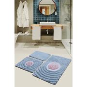 Chilai Home Florıa Mavi 3'lü Set Banyo Halısı 60x100/50x60/40x60 cm