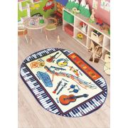 Confetti Music Anti-Slip Bej Elips Çocuk Halısı 200x290 cm