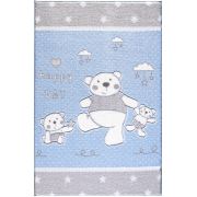 Confetti Happy Teddy Mavi Oymalı Çocuk Halısı 100x150 cm