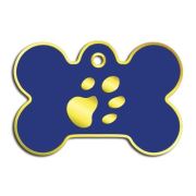 Dalis Pet Tag - Kemik Şeklinde 24 Ayar Altın Kaplama Büyük Köpek Künyesi (Lacivert)