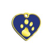 Dalis Pet Tag - Kalp Şeklinde 24 Ayar Altın Kaplama Küçük Köpek ve Kedi Künyesi (Lacivert)