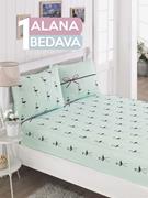 Eponj Home 1 Alana 1 Bedava Lastikli Çarşaf Seti Çift Kişilik Flamingo Mint